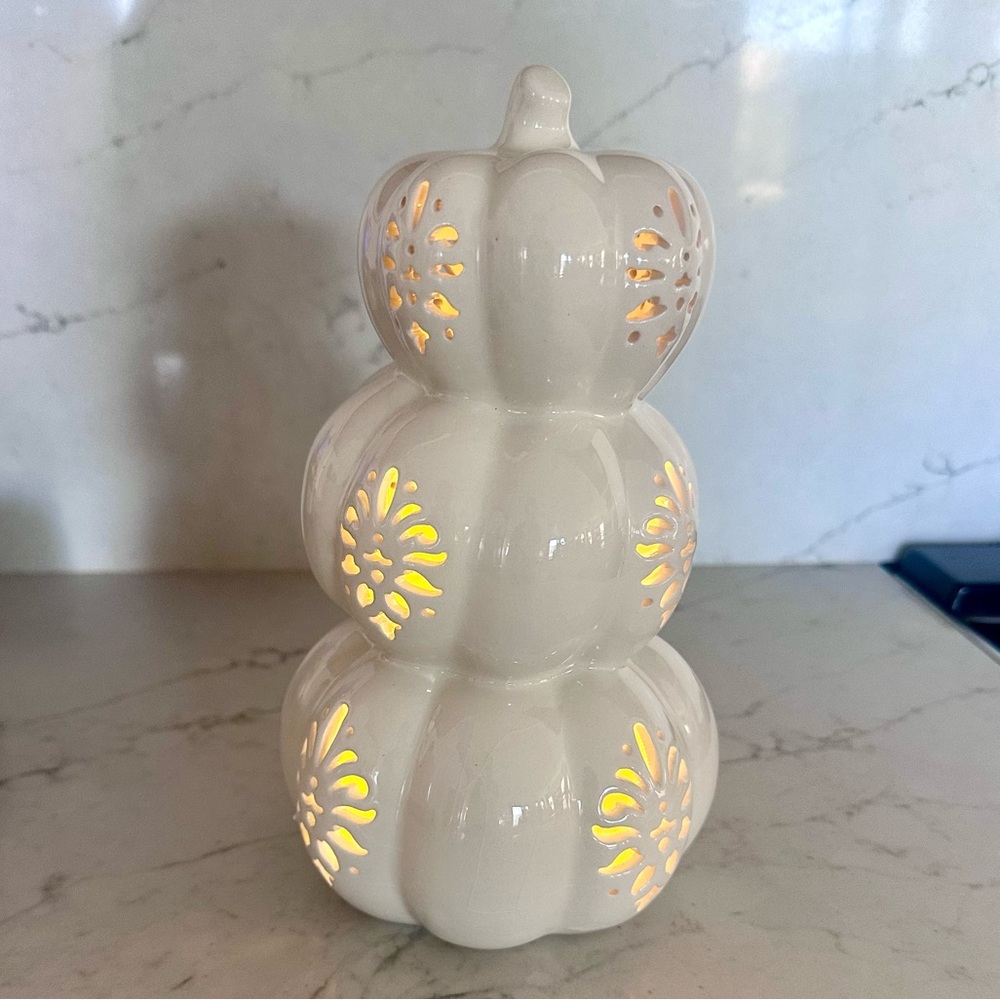White Ceramic Pumpkin Lantern